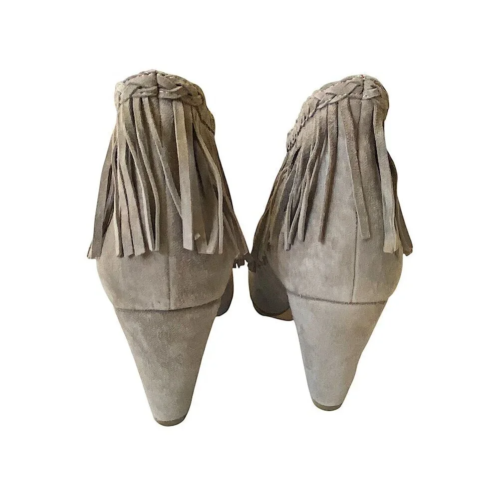 Anine Bing Irmelin Suede Fringe Ankle Boots,  Gray/Taupe,  Size 38EU